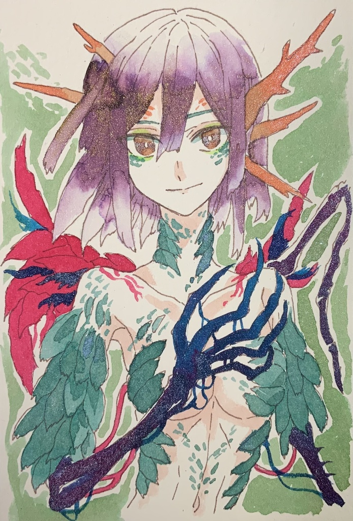 【あんしんパック】ハガキサイズ原画「干木の古鳥」