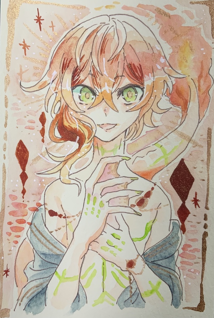 【あんしんパック】ハガキサイズ原画「赤い星　ラメインクver.」