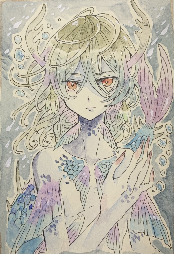 【あんしんパック】ハガキサイズ原画「雪海の人魚」