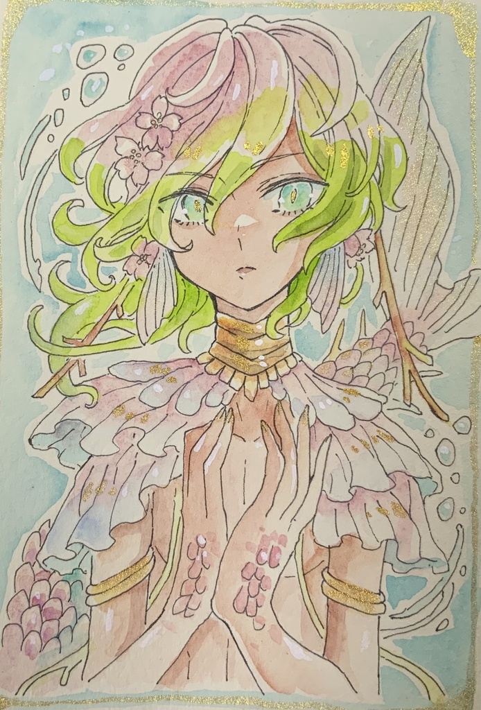 【あんしんパック】ハガキサイズ原画「東風の人魚」