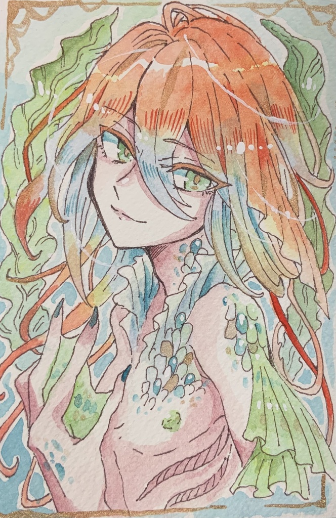 【あんしんパック】ハガキサイズ原画「虹の人魚ユガラ」