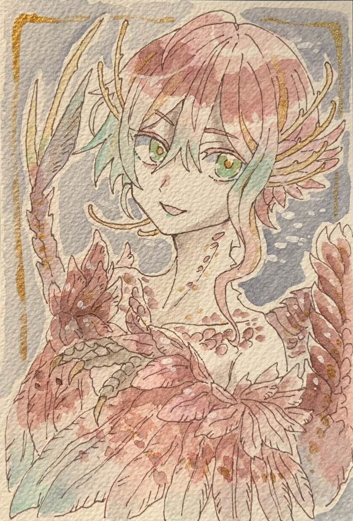 【あんしんパック】ハガキサイズ原画「雪蕾の鳥竜」