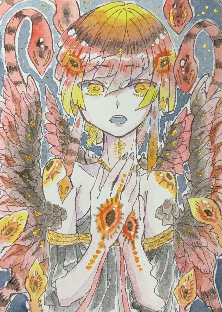 【在庫なし】ハガキサイズ原画「警告の天使」