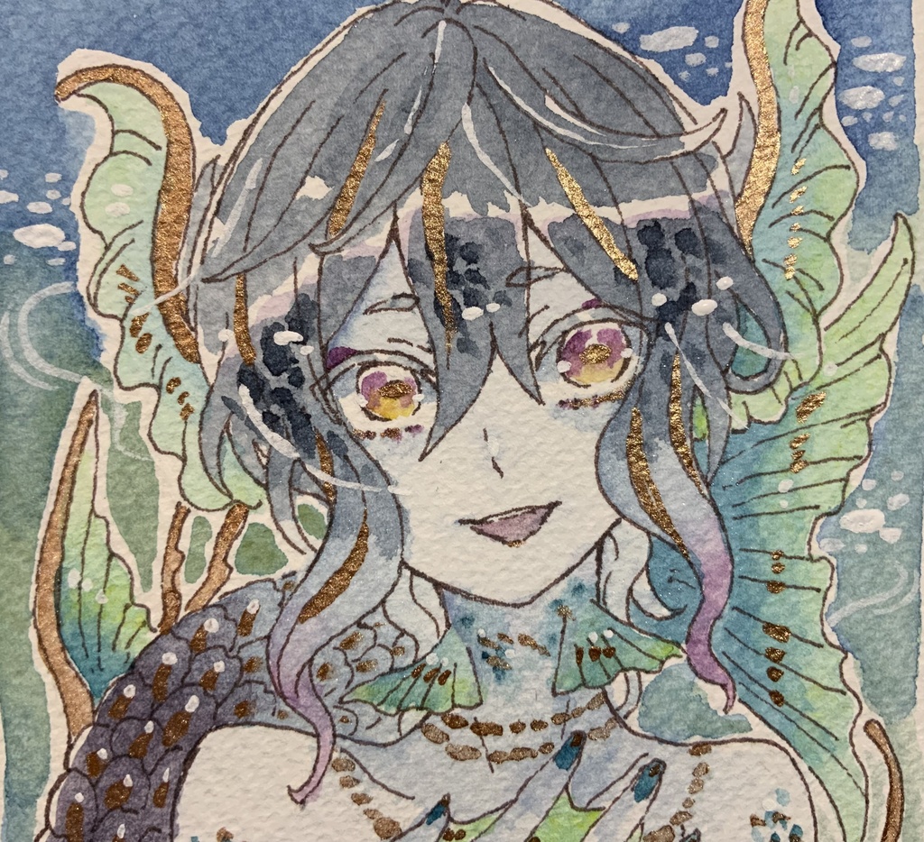 【あんしんパック】ハガキサイズ原画「輝く深淵の誘い鰭」