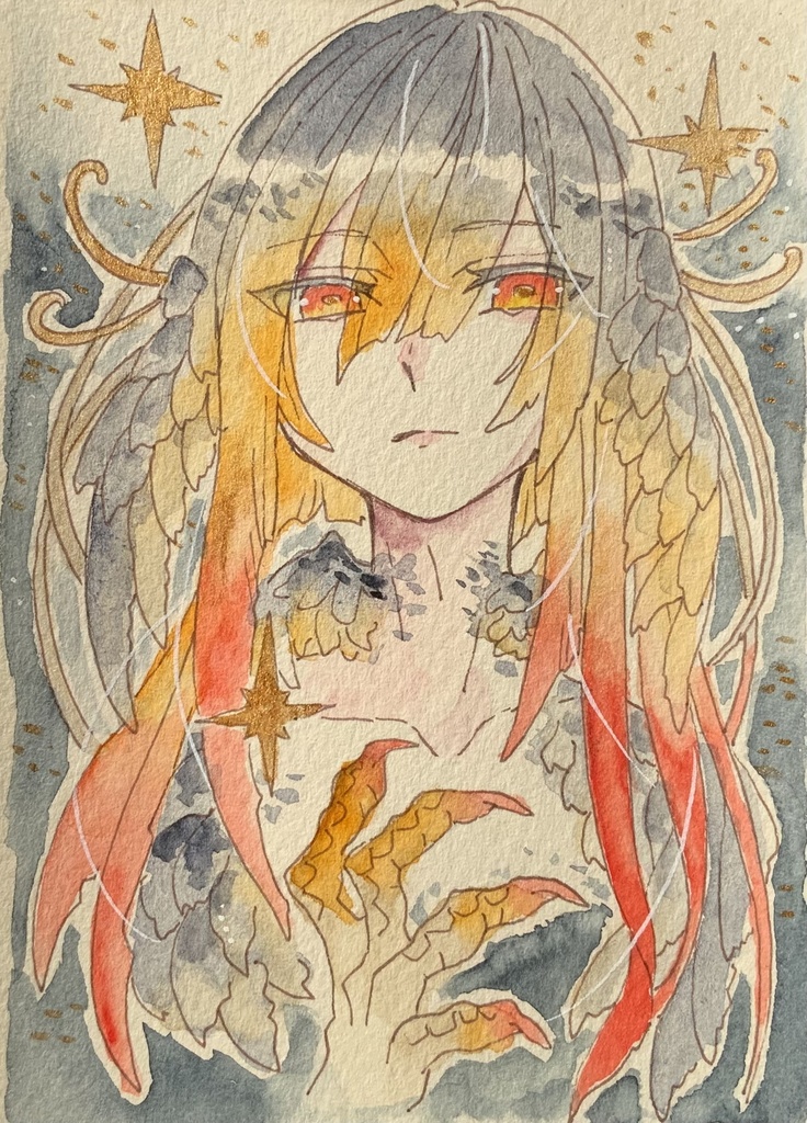 【あんしんパック】ハガキサイズ原画「暗宙の黙鳥」