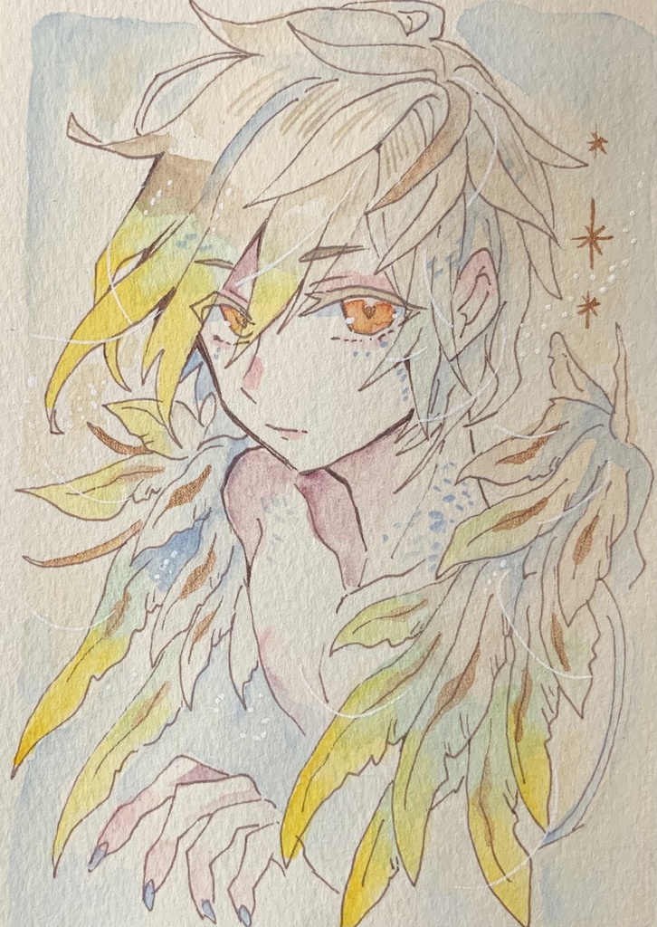 【あんしんパック】ハガキサイズ原画「滑翼の燈天使」