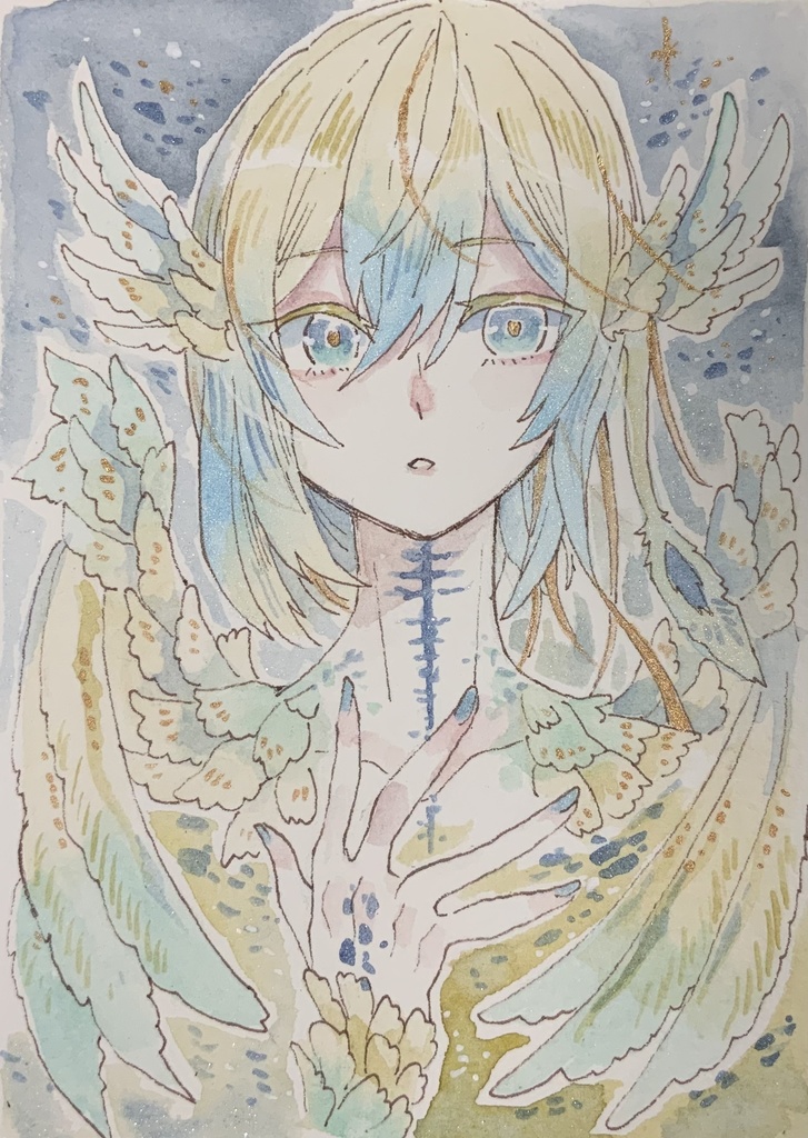 【在庫なし】ハガキサイズ原画「炸青の天使」