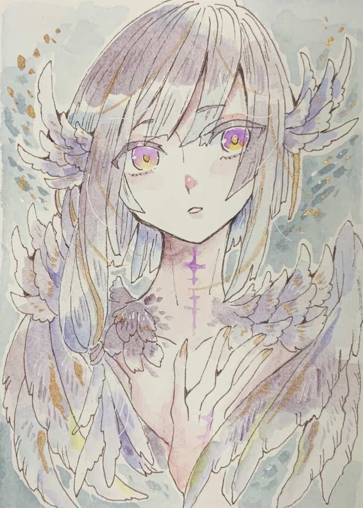 【あんしんパック】ハガキサイズ原画「叫紫の天使」