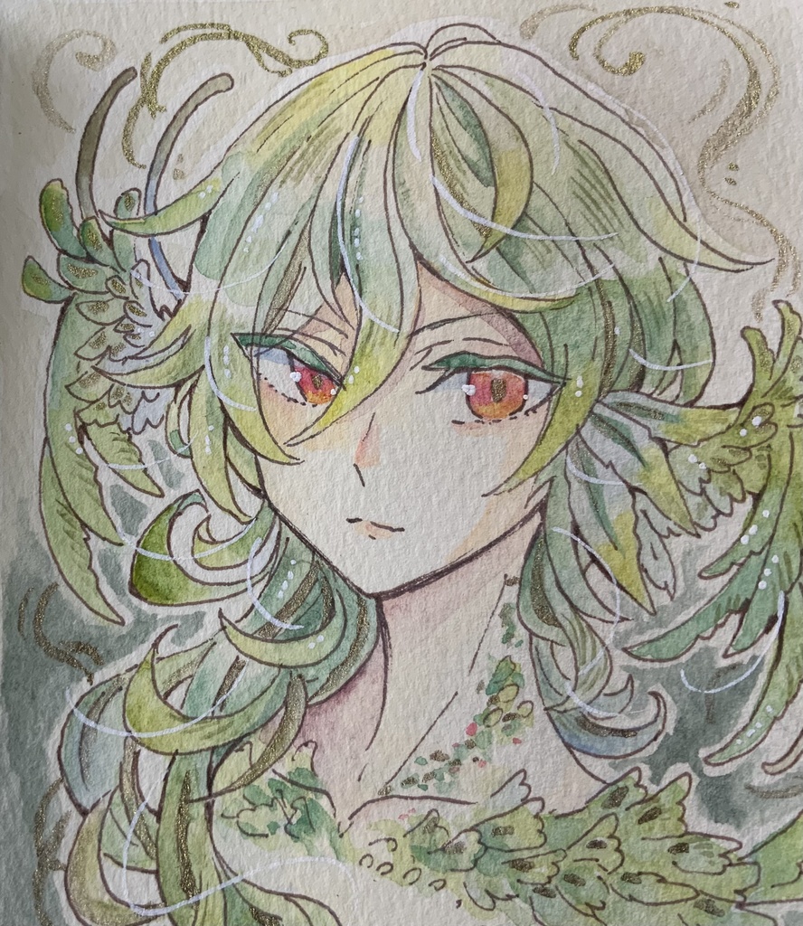 【あんしんパック】ハガキサイズ原画「踊緑の影の天使」