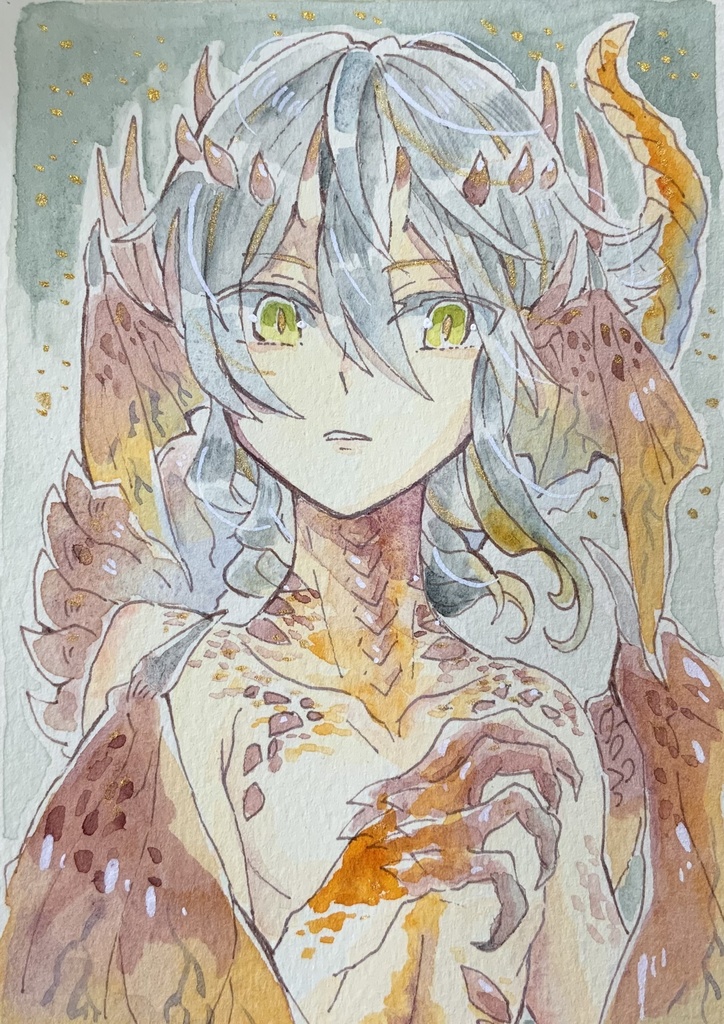 【在庫なし】ハガキサイズ原画「燭煙の鱗の竜」