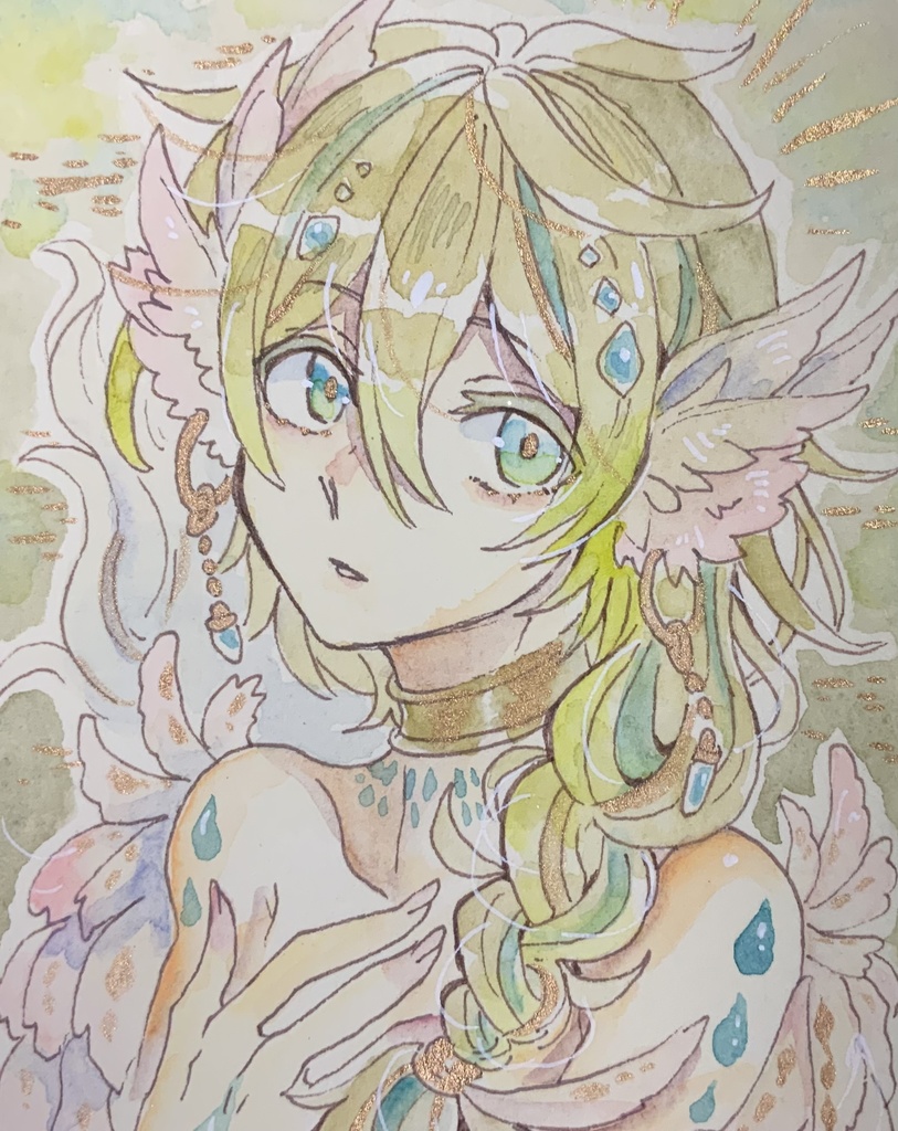 【あんしんパック】ハガキサイズ原画「晴野の雨の草獣」