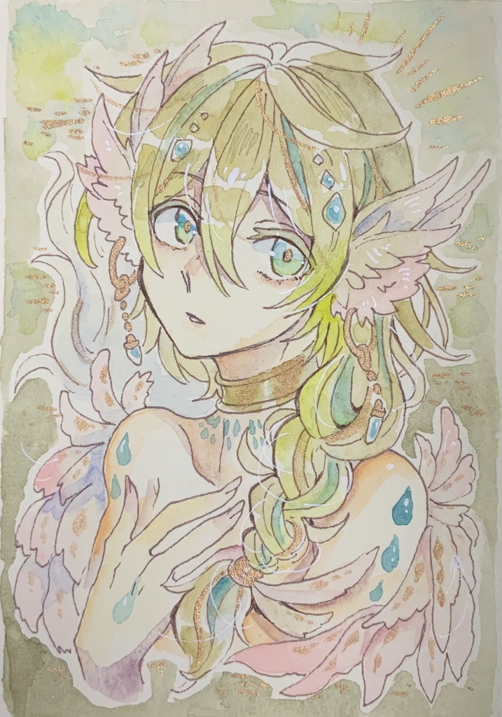 【あんしんパック】ハガキサイズ原画「晴野の雨の草獣」