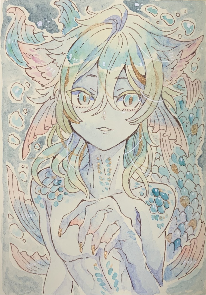 【あんしんパック】ハガキサイズ原画「揺泡の小海猫」