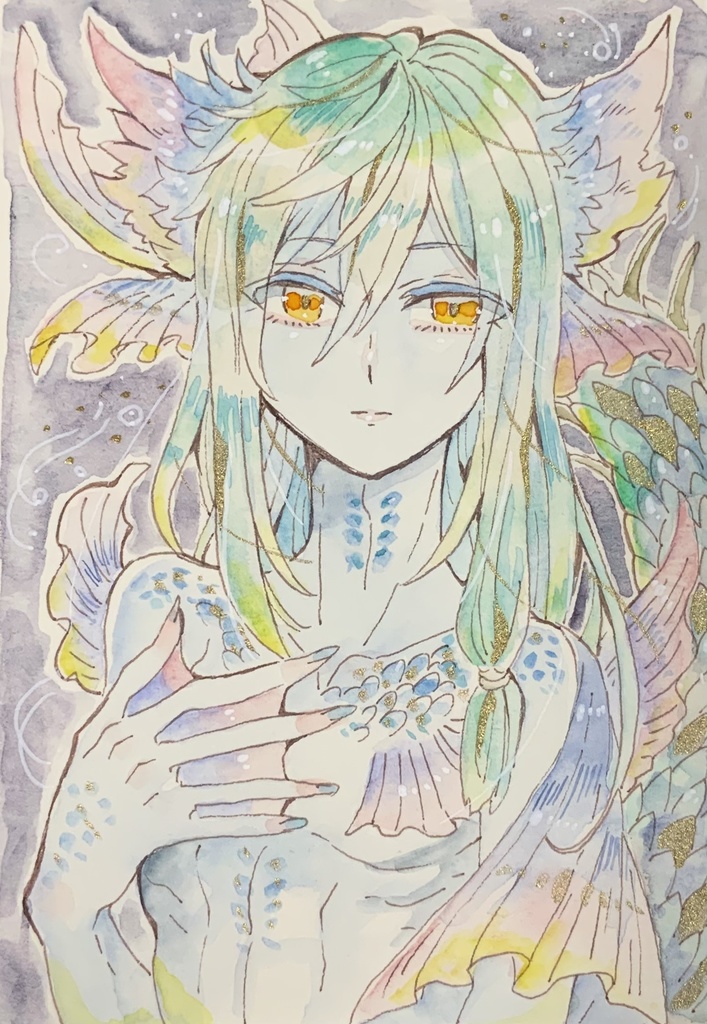 【あんしんパック】ハガキサイズ原画「潜泡の王海猫」