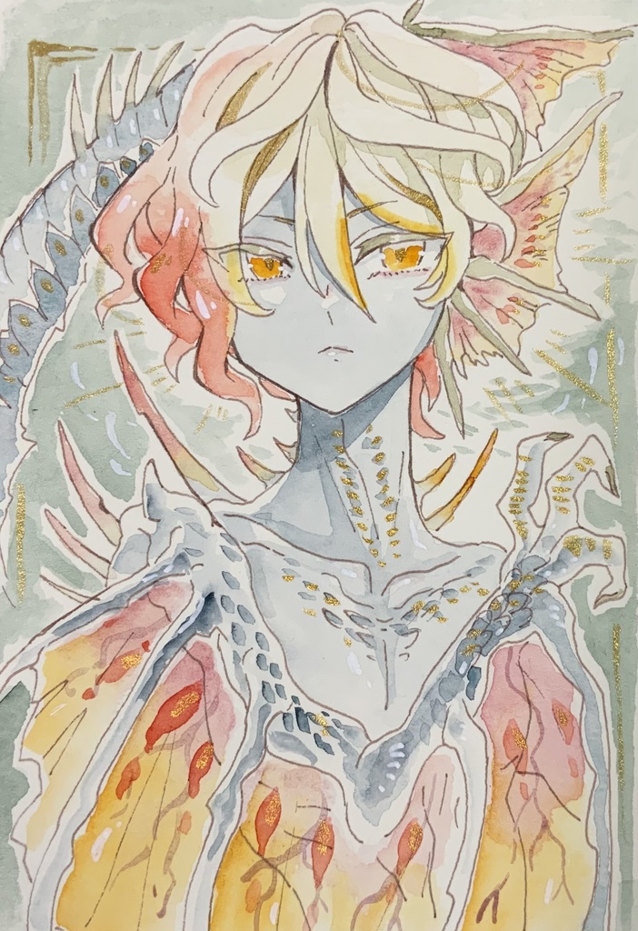 【あんしんパック】ハガキサイズ原画「幽玄の炎傷竜」