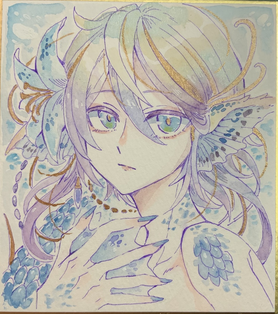 【あんしんパック】色紙「透水の花人魚」