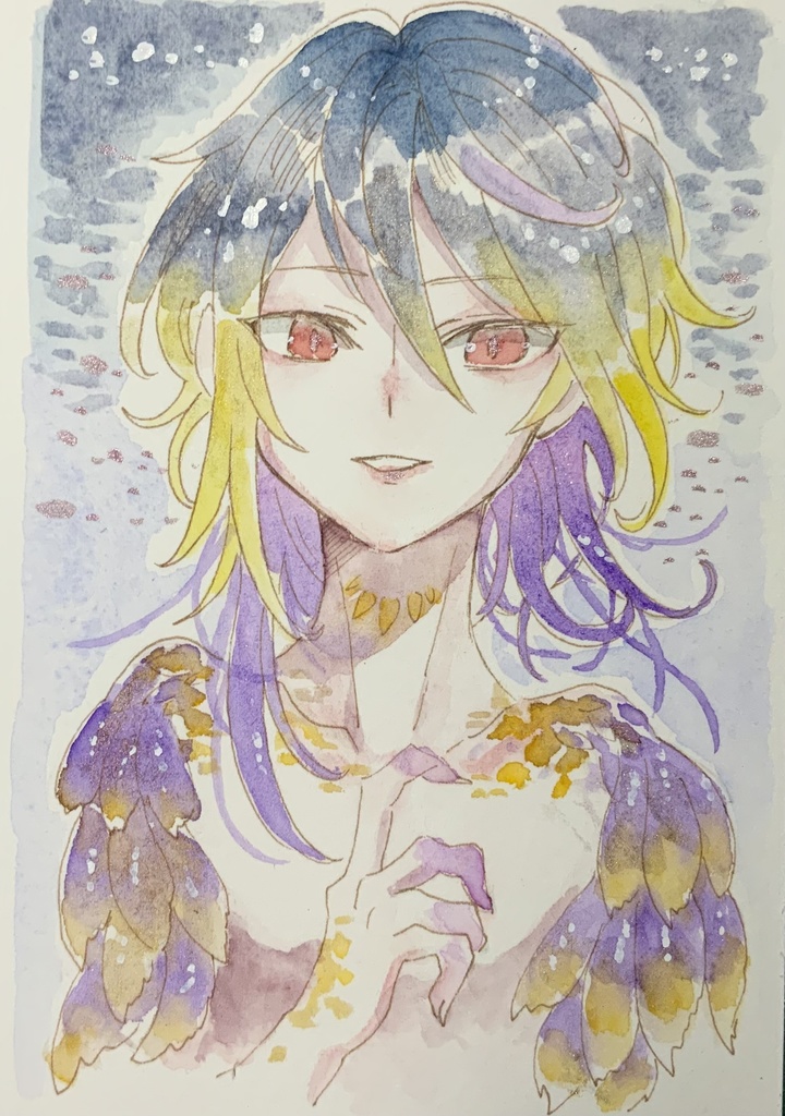 【あんしんパック】ハガキサイズ原画「紫金の月宵鳥」