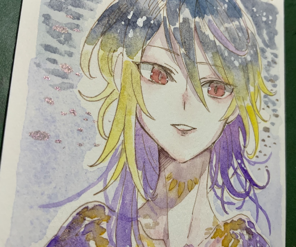 【あんしんパック】ハガキサイズ原画「紫金の月宵鳥」