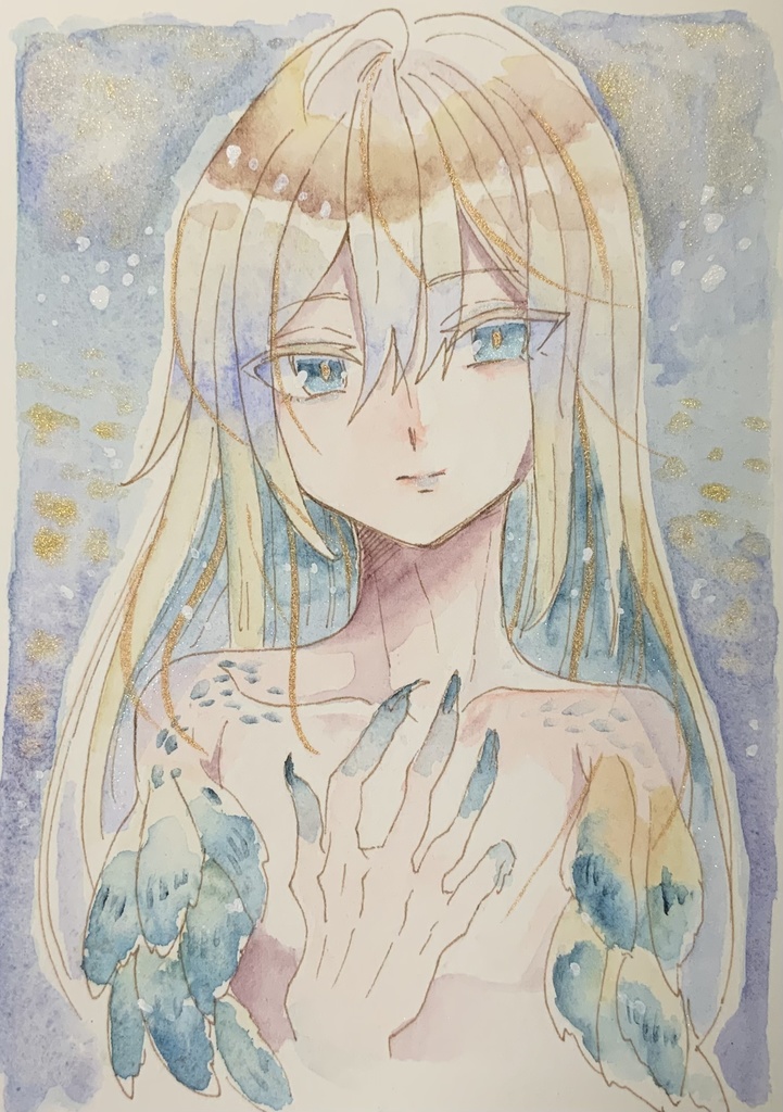 【あんしんパック】ハガキサイズ原画「染青の小鳥」