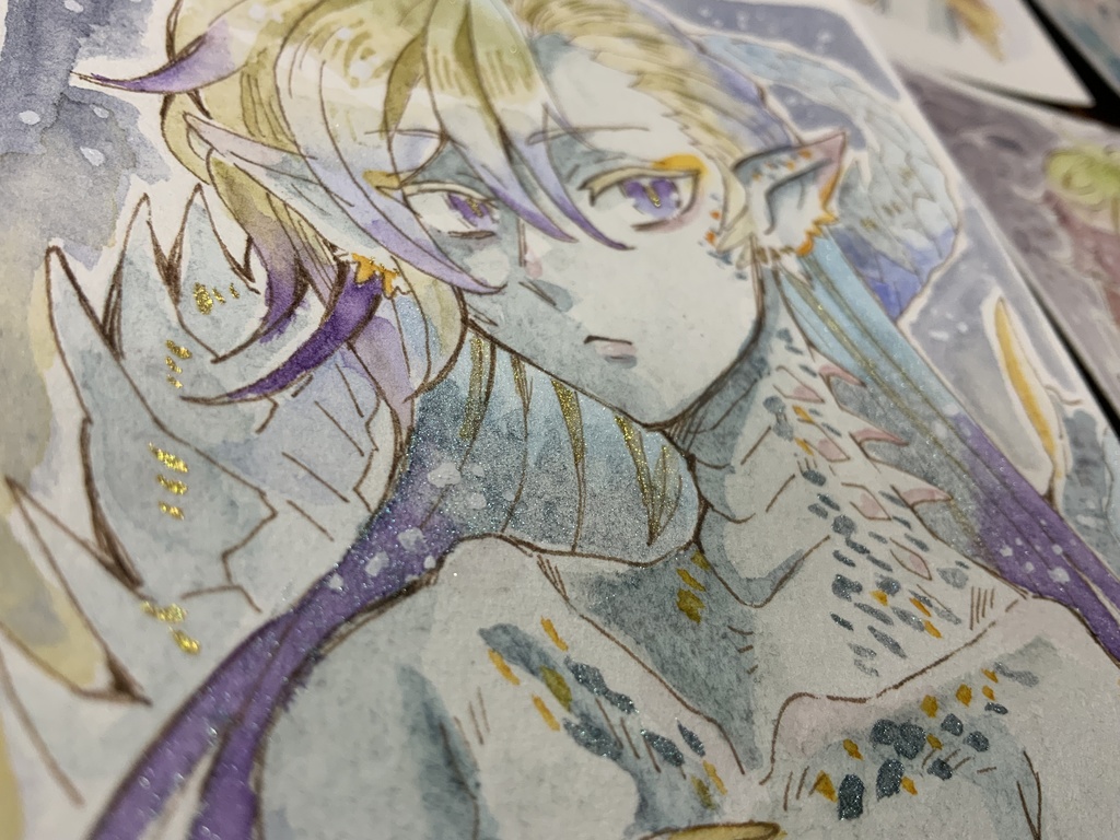 【あんしんパック】ハガキサイズ原画「霧の金粒竜」