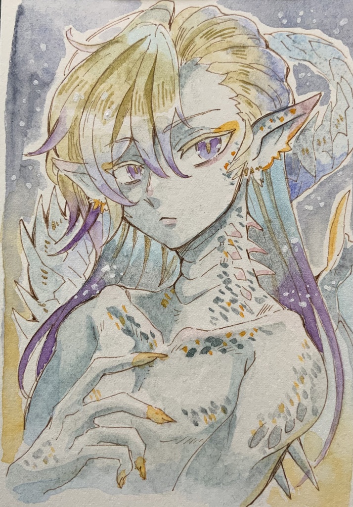 【あんしんパック】ハガキサイズ原画「霧の金粒竜」