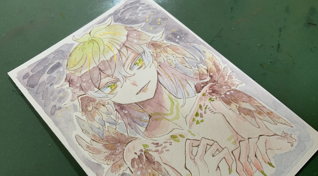 【あんしんパック】ハガキサイズ原画「煙の赤羽根」