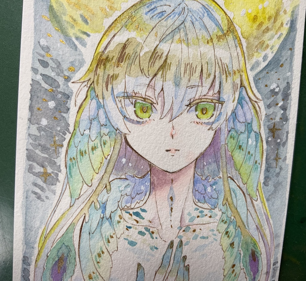 【あんしんパック】ハガキサイズ原画「月下の孔雀尾」