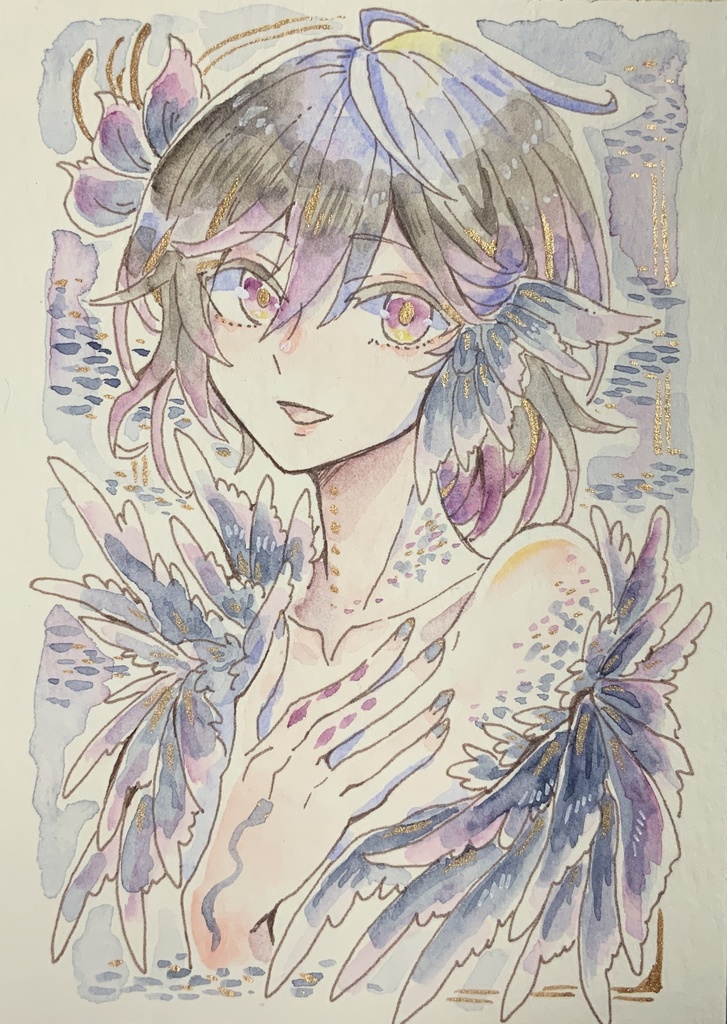 【あんしんパック】ハガキサイズ原画「幻想花の影羽」