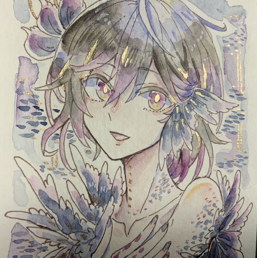 【あんしんパック】ハガキサイズ原画「幻想花の影羽」