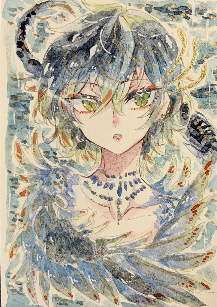 【あんしんパック】ハガキサイズ原画「極彩色の夜霜」