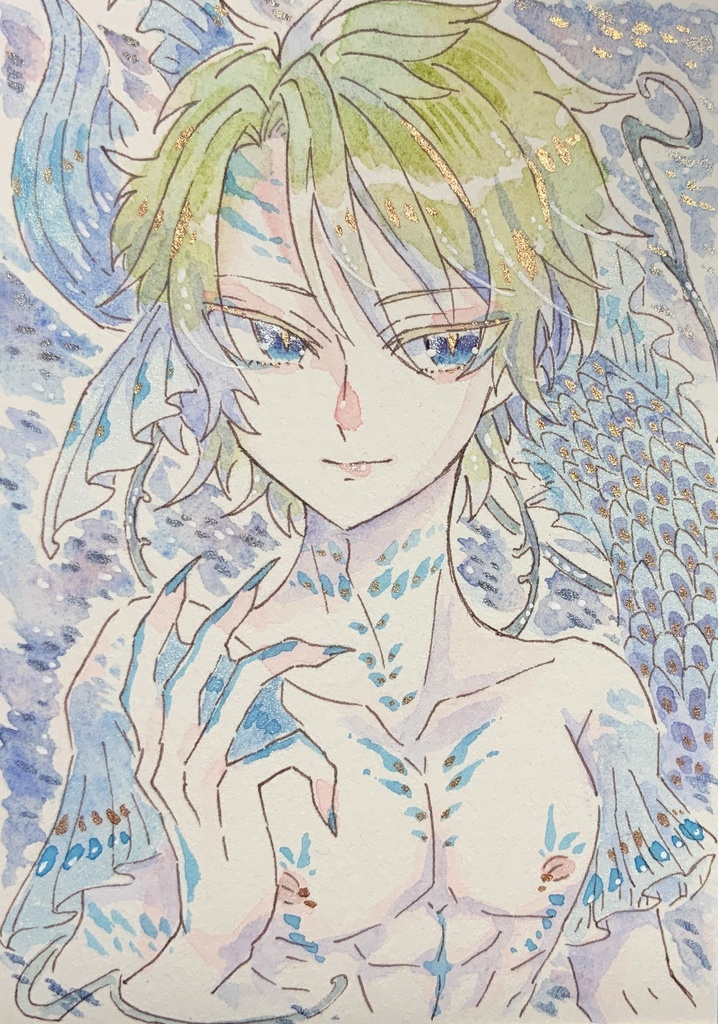 【あんしんパック】ハガキサイズ原画「泡粒の人魚」