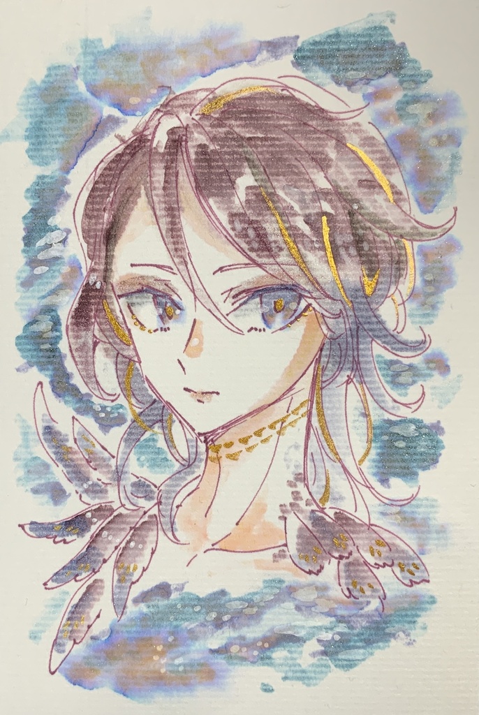 【あんしんパック】ハガキサイズ原画「たゆたう色の天使」