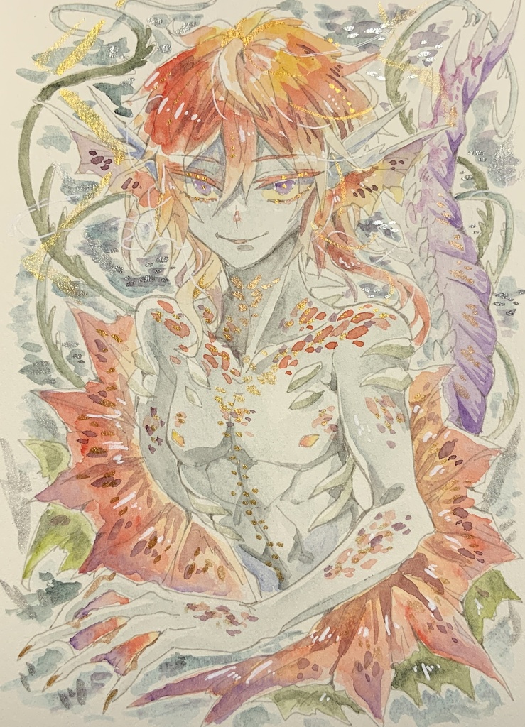 A5サイズ原画「赤霞の海竜」