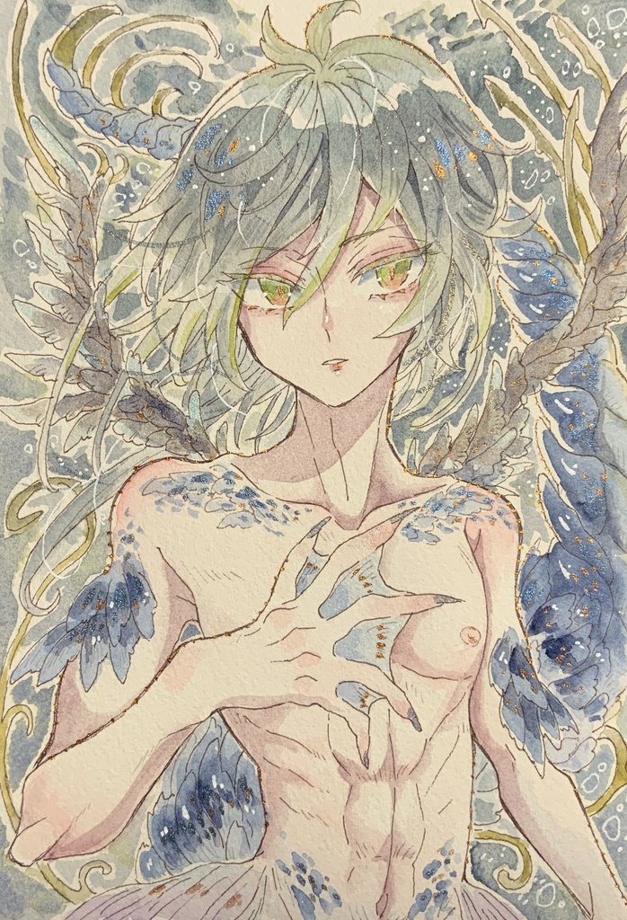 A5サイズ原画「深き泉の奏竜」