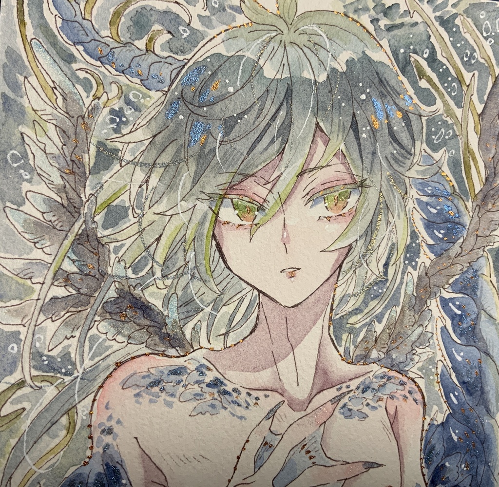 A5サイズ原画「深き泉の奏竜」