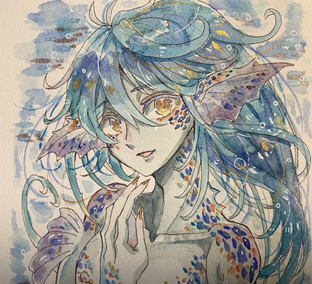 A5サイズ原画「うねる波の舞人魚」