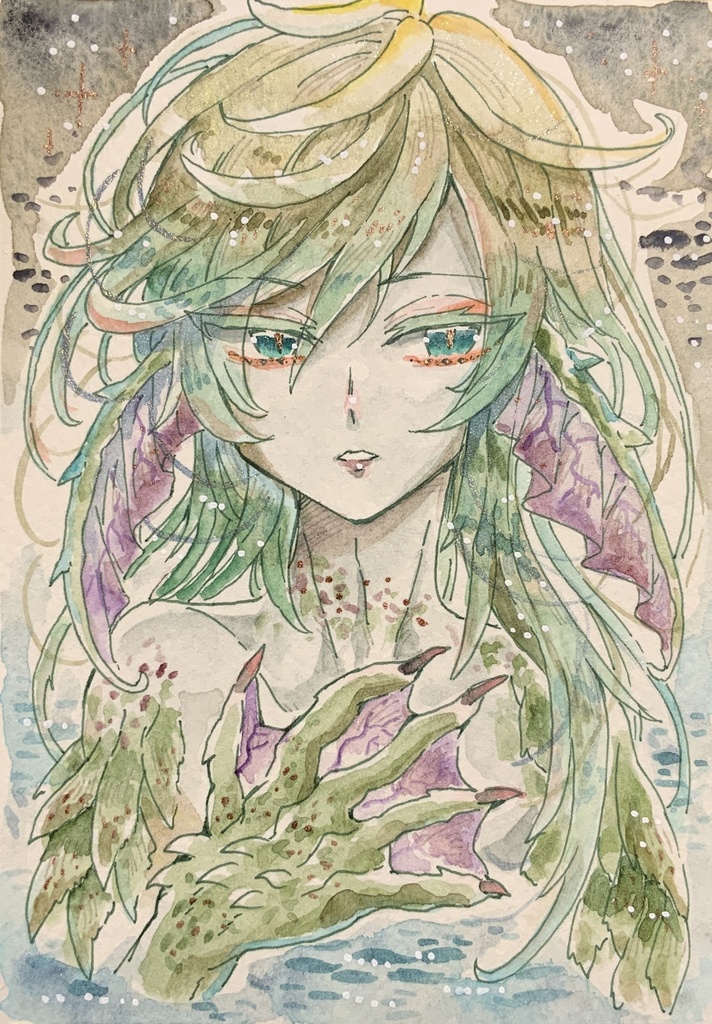 ハガキサイズ原画「凍泉の唄喉」