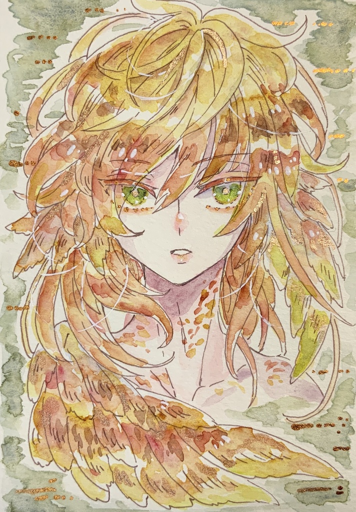 ハガキサイズ原画「深林に燃ゆる翼」