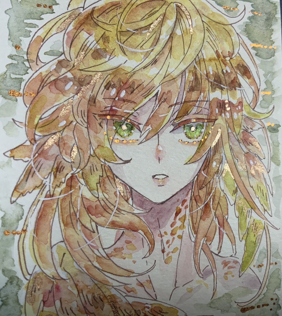 ハガキサイズ原画「深林に燃ゆる翼」