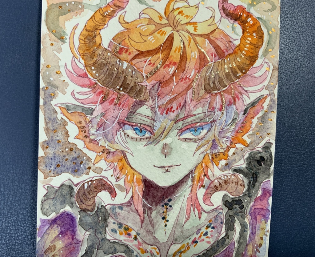 ハガキサイズ原画「溶炎赤の装竜」