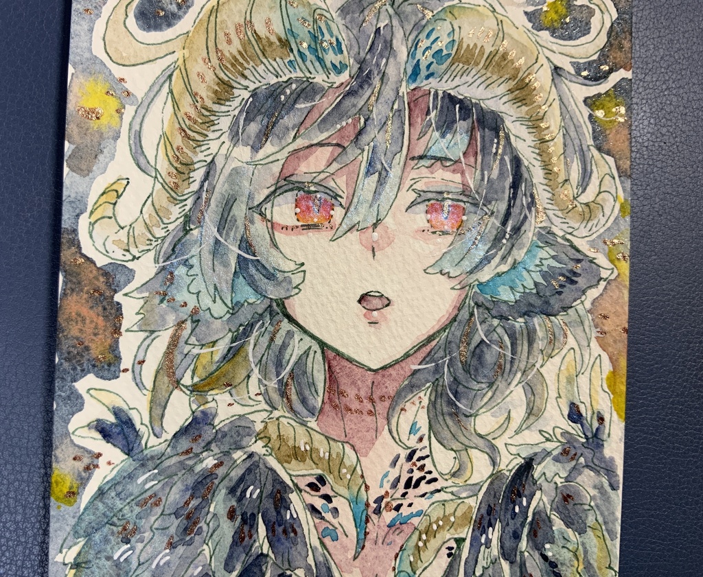 ハガキサイズ原画「夜歌黒の歪竜」