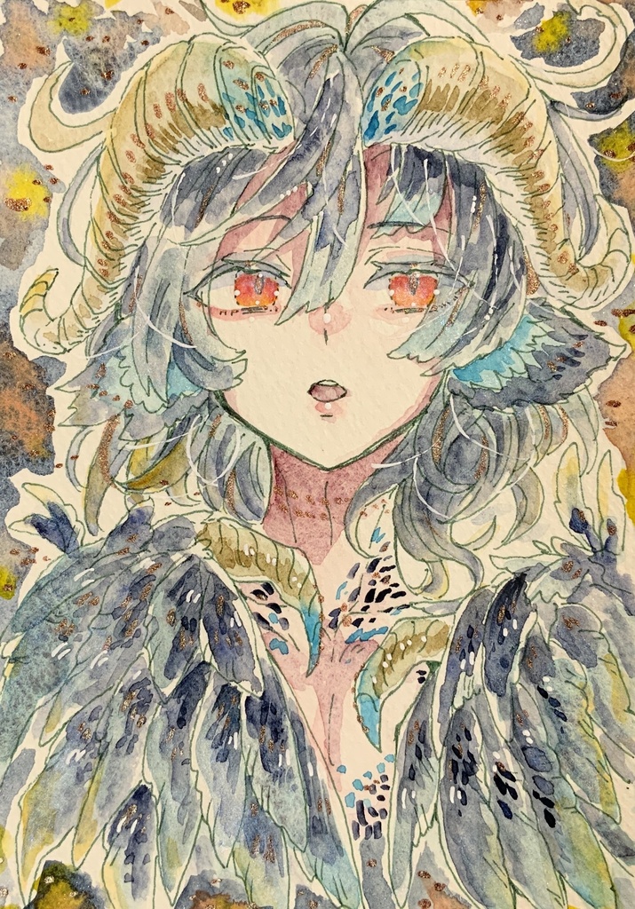 ハガキサイズ原画「夜歌黒の歪竜」