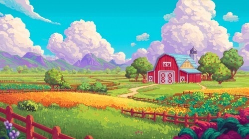 【高画質】農場ゲーム風 背景画像パック|ファームの風景(8枚)