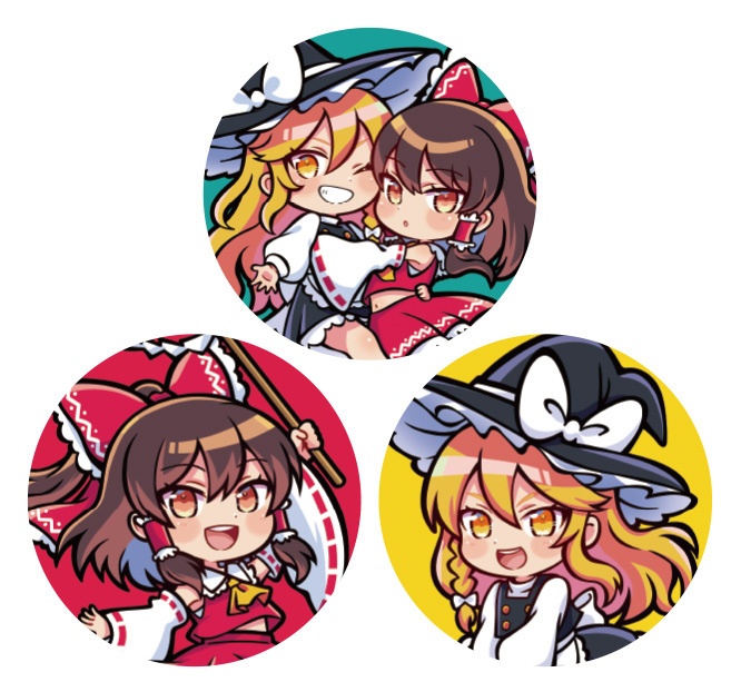 【例大祭23】缶バッジ3種セット【霊夢・魔理沙・レイマリ】