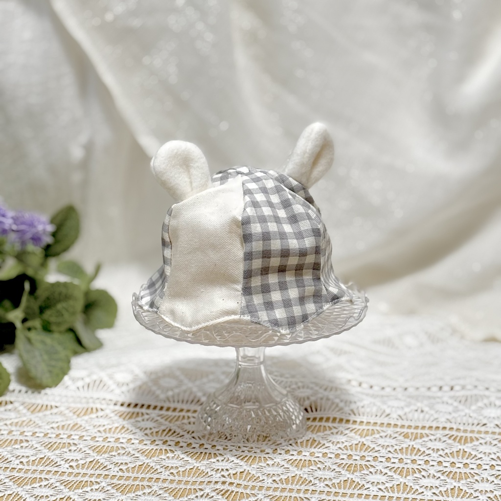 チェックうさみみハット 16cmぬいサイズ