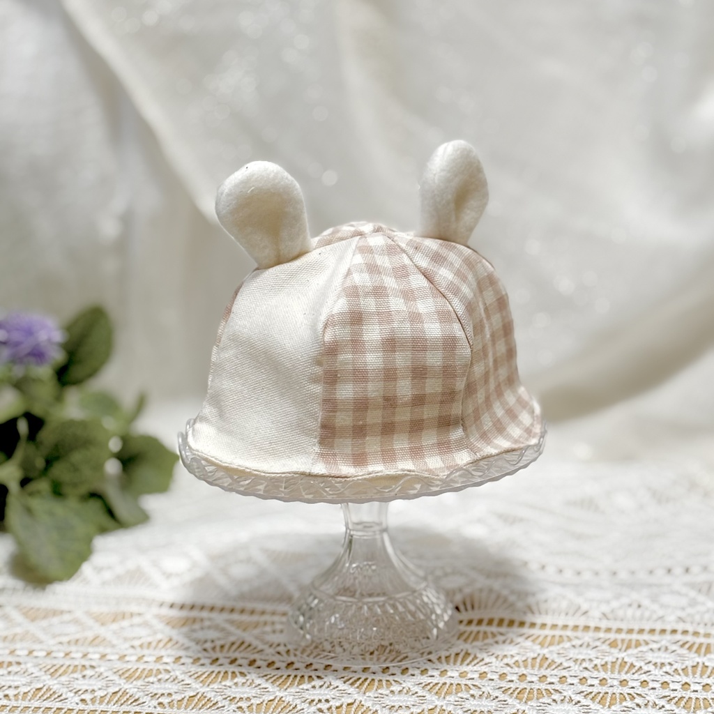 チェックうさみみハット 16cmぬいサイズ