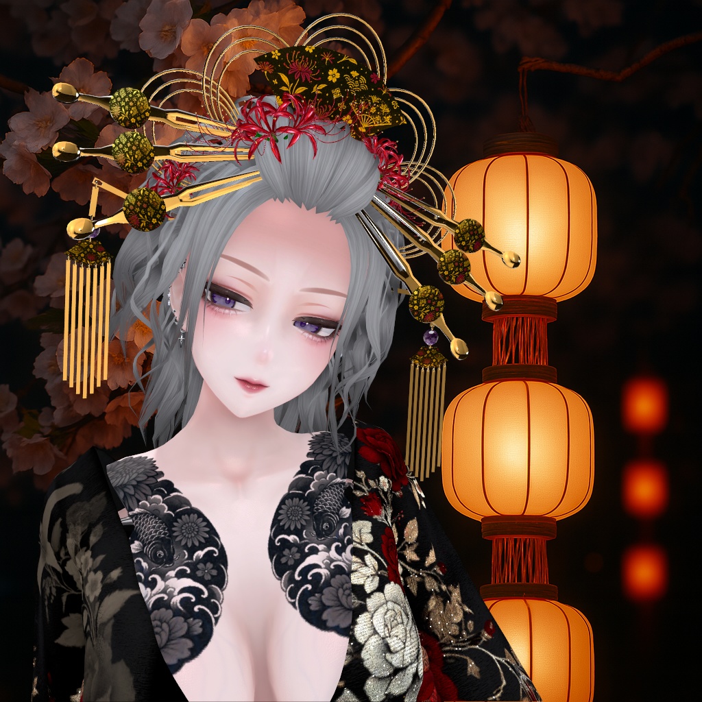 【3Dヘアモデル+髪飾り】KAGUYA -輝夜- 9アバター対応