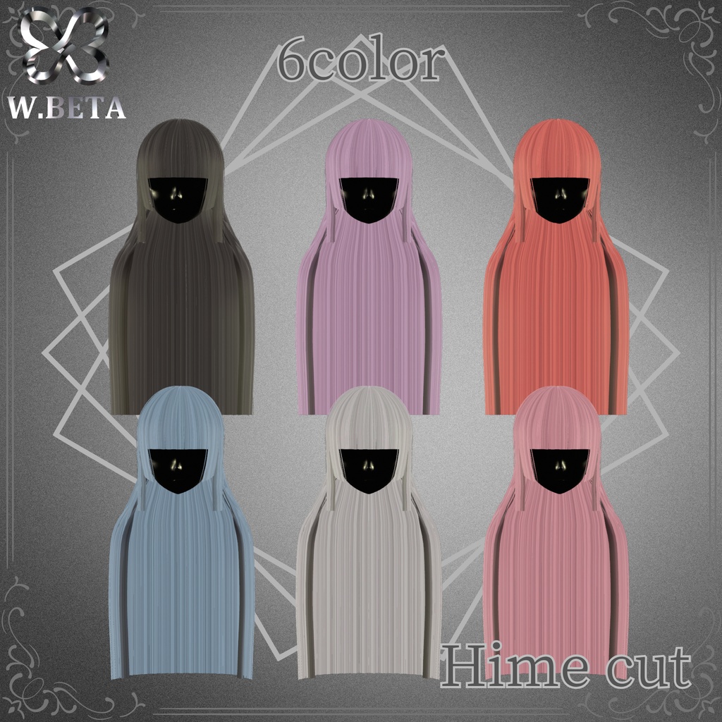 【VRC想定】3Dヘアモデル Hime cut