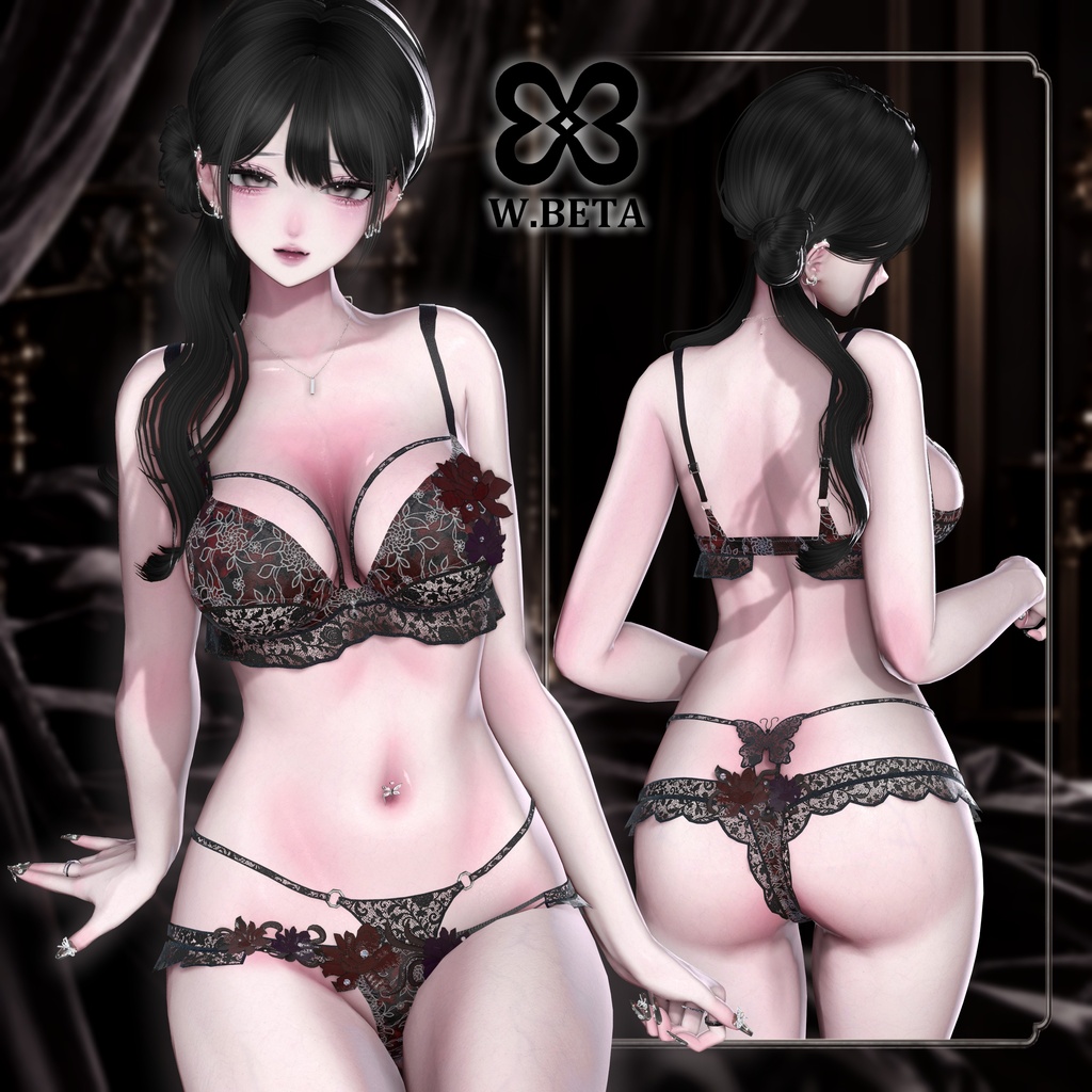 【8アバター対応／9色】NOCTURNE BLOOM | VRChat 3Dランジェリー衣装