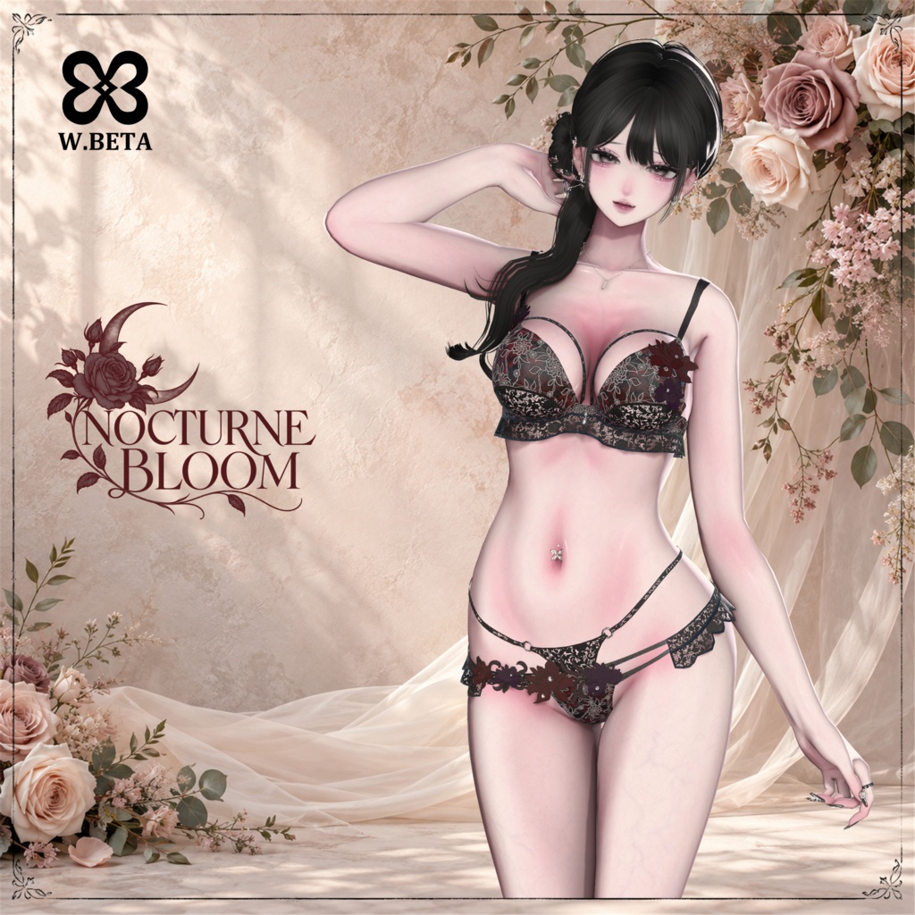 【8アバター対応/9色】NOCTURNE BLOOM | VRChat 3Dランジェリー衣装
